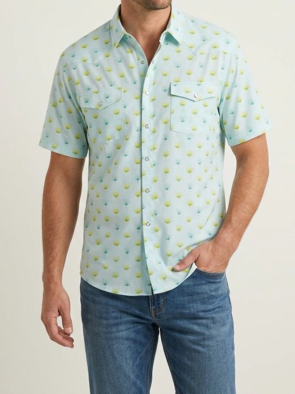 Blue Quail Men's Palm Leaves UPF 50 Shirt Sz XL Pearl Buttons Resort Outdoors